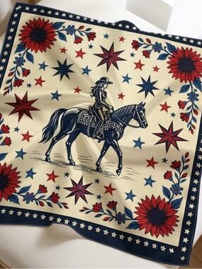 Western Cowgirl Horse Bandana in Red & Ivory